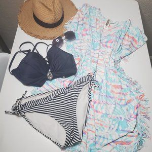 Sunseeker I Stretch Dress Tunic Kaftan Swim Cover Teale Pink Fringe Edge…